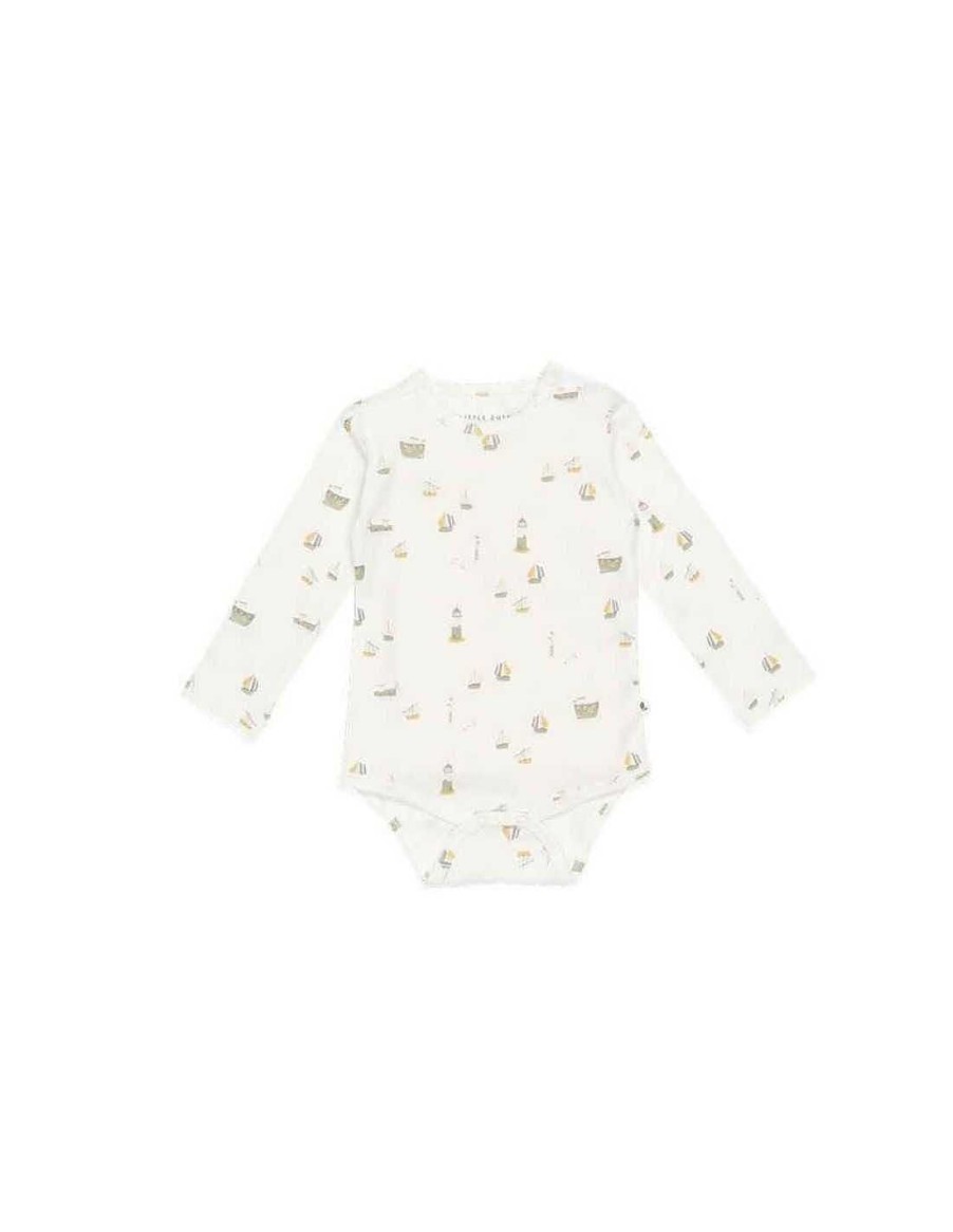 Bebes Y Ninos Little Dutch | Body Manga Larga Blanco Sailors Bay De Little Dutch