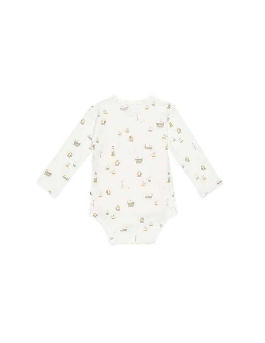 Bebes Y Ninos Little Dutch | Body Manga Larga Blanco Sailors Bay De Little Dutch