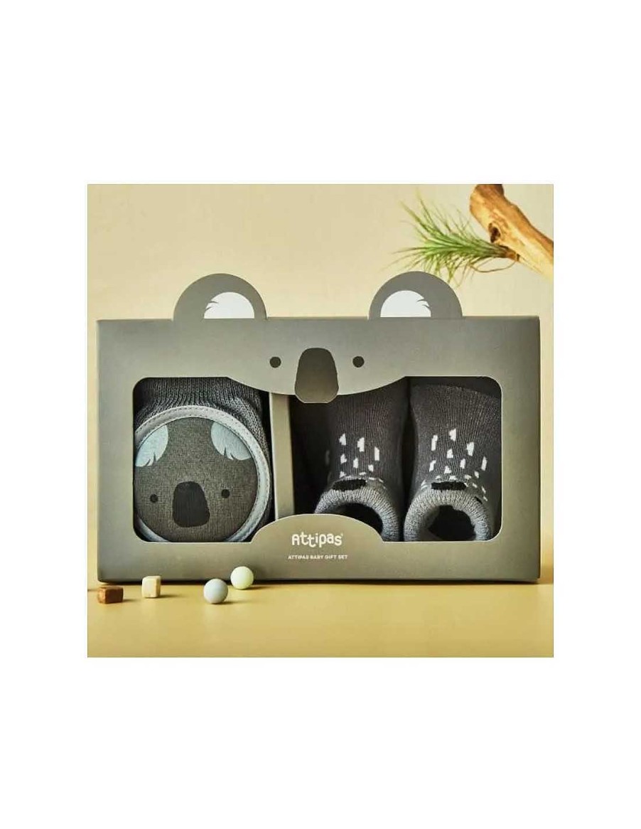 Bebes Y Ninos Attipas | Set De Regalo Rodilleras + Calzado Attipas Koala Gris