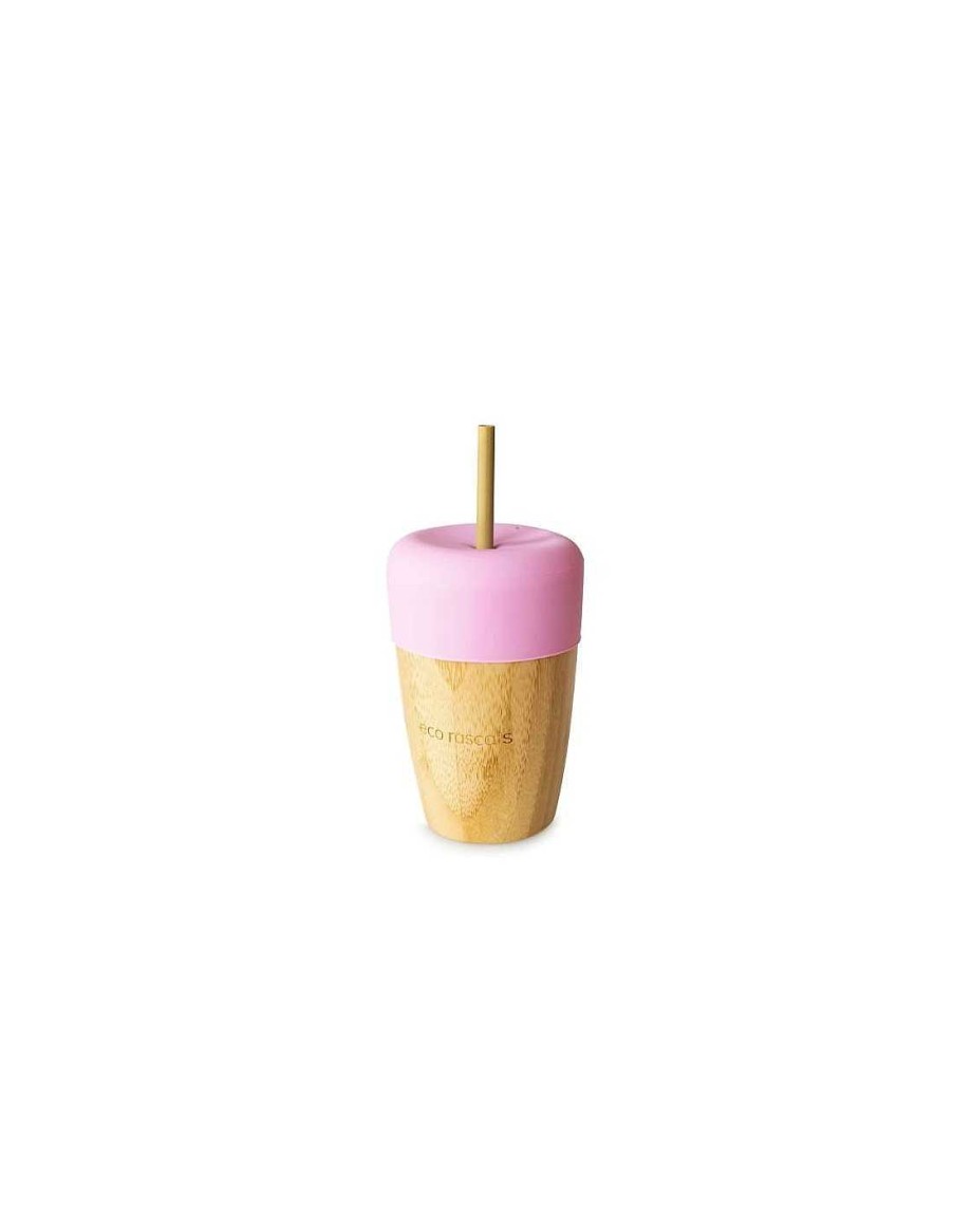 Alimentacion Eco Rascals | Vaso Bamboo Rosa Con Tapa Y 2 Pajitas 240 Ml De Eco Rascals