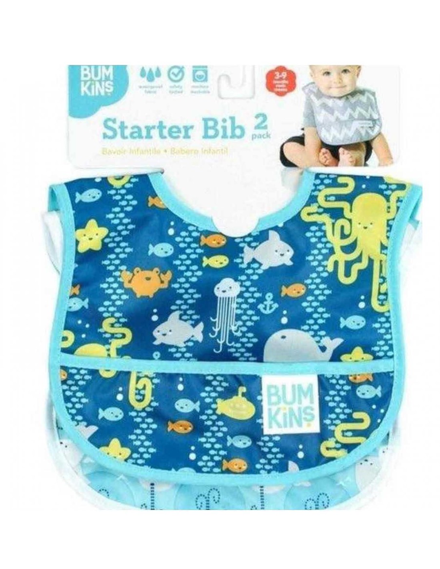 Alimentacion Bumkins | Babero Infantil Starter Bib Pack 2 Oceano Y Ballenas De Bumkins