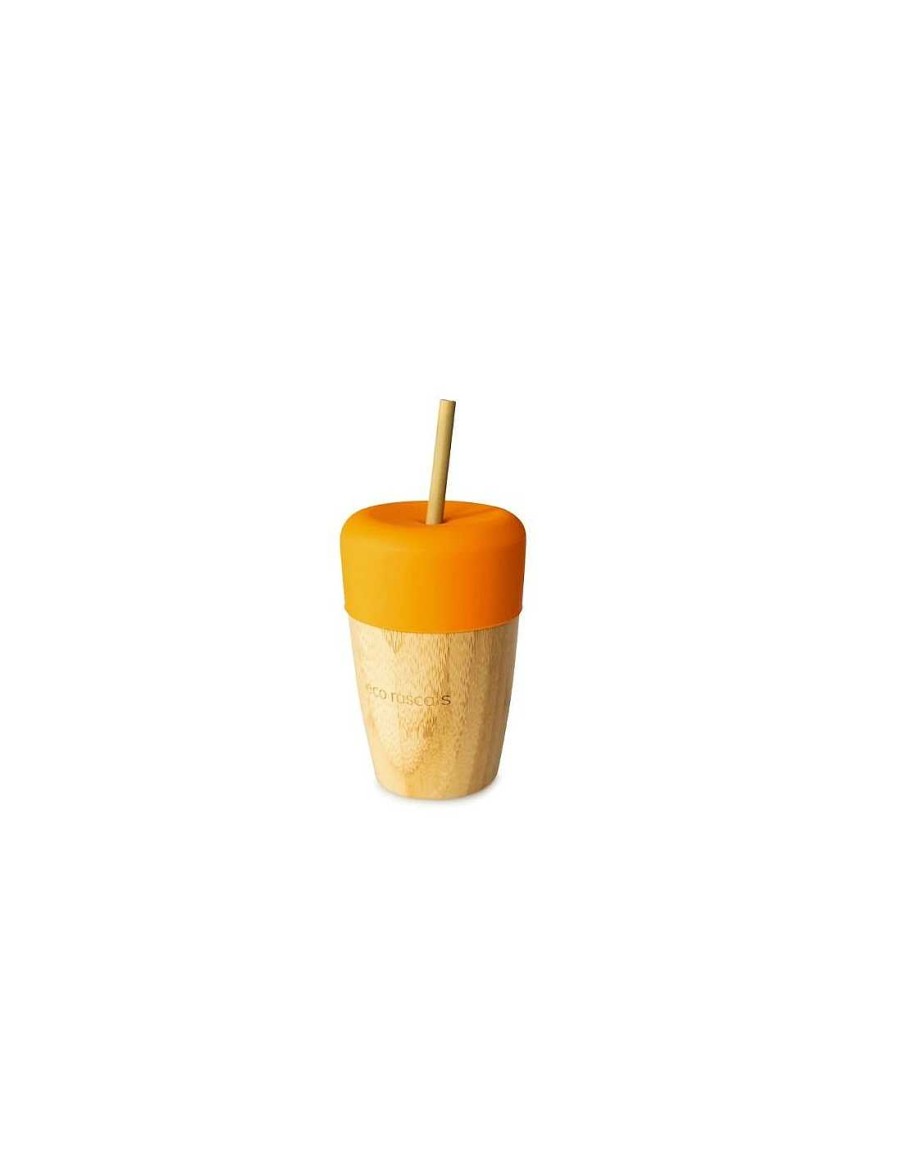 Alimentacion Eco Rascals | Vaso Bamboo Naranja Con Tapa Y 2 Pajitas 240 Ml De Eco Rascals